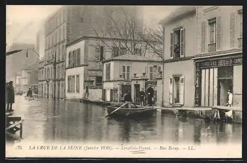 AK Levallois-Perret, Crue de la Seine Janvier 1910, Rue Rivay
