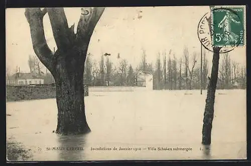 AK St-Maur-Creteil, Inondations de Janvier 1910, Villa Schaken submergée