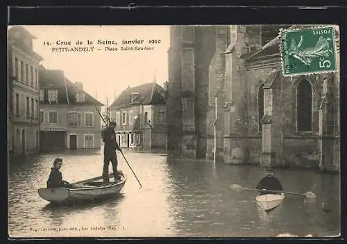 AK Petit-Andely, Inondations de Janvier 1910, Place Saint-Sauveur