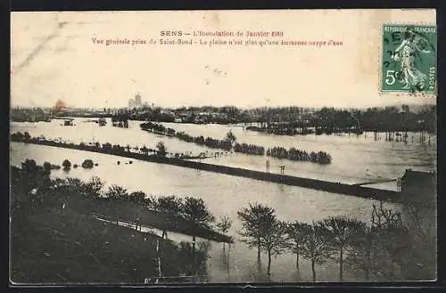 AK Sens, Inondations de Janvier 1910, Vue generale prise de Saint-Bond