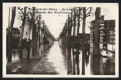 AK Boulogne-sur-Seine, Inondation 1910, Avenue des Moulineaux, Hochwasser