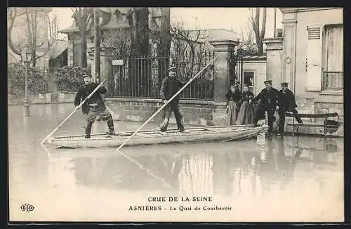 AK Asnières, Crue de la Seine, Le Quai de Courbevoie
