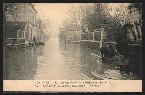 AK Asnières, Crue de la Seine 1910, La Rue Traversiere