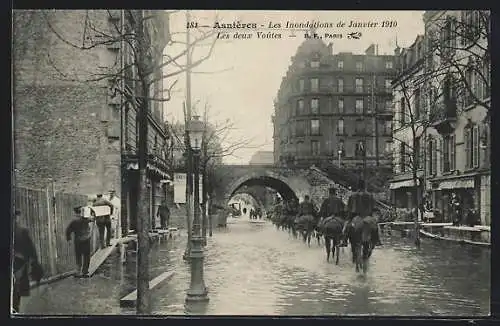 AK Asnières, Crue de la Seine 1910, Les deux Voutes