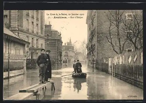 AK Asnières, Crue de la Seine 1910, Rue d`Anjou
