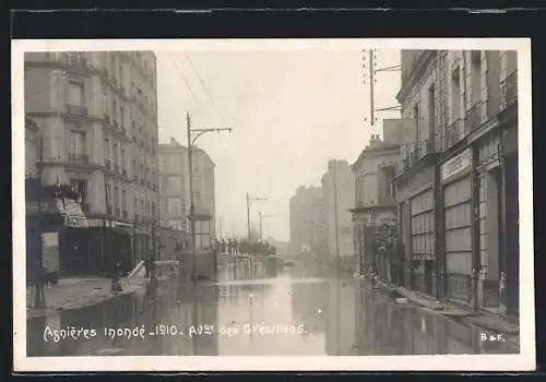 AK Asnières, Crue de la Seine 1910, Avenue des Gresillons
