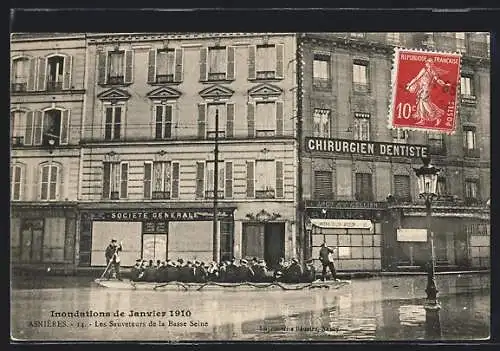 AK Asnières, Crue de la Seine 1910, Les Sauveteurs de la Basse Seine