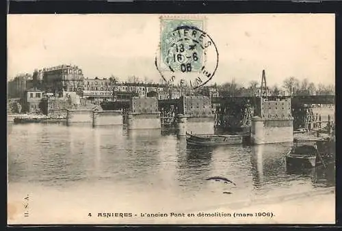 AK Asnières, L`ancien Pont en démolition (mars 1906)