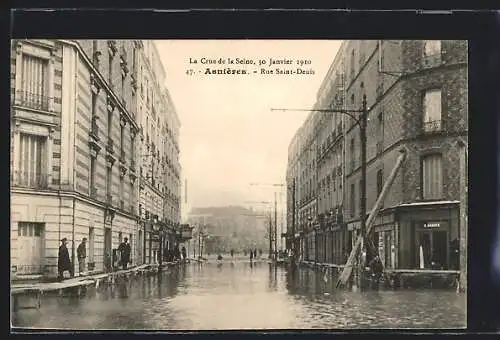 AK Asnières, Crue de la Seine 1910, Rue Saint-Denis