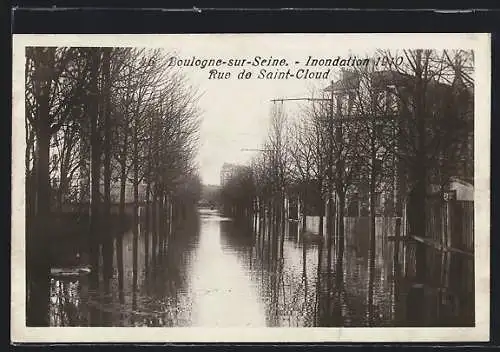 AK Boulogne-sur-Seine, Inondation 1910, Rue de Saint-Cloud