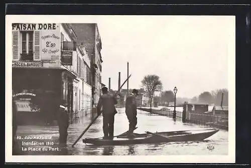 AK Courbevoie, Inondation 1910, La Place du Port