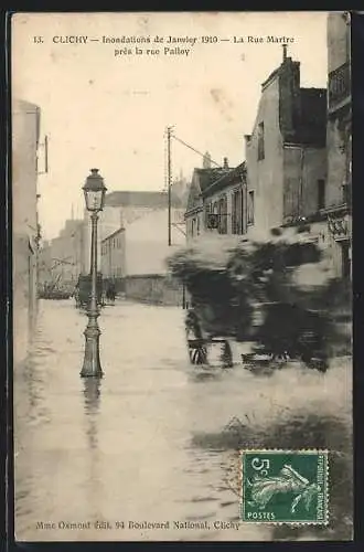AK Clichy, Inondations de Janvier 1910, La Rue Martre pres la rue Palloy