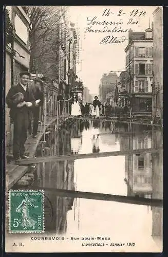 AK Courbevoie, Inondations de Janvier 1910, Rue Louis-Blanc