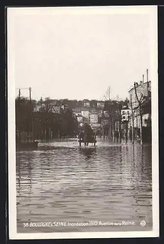 AK Boulogne-sur-Seine, Inondations de Janvier 1910, Avenue de la Reine, Hochwasser