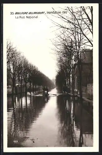 Foto-AK Boulogne-Billancourt, Inondation 1910, La Rue Nationale, Hochwasser