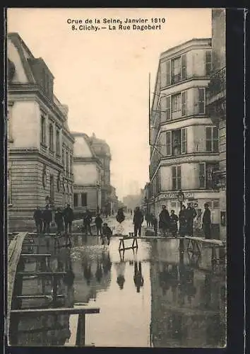 AK Clichy, Crue de la Seine, Janvier 1910, La Rue Dagobert