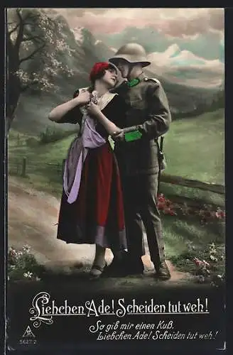 Foto-AK Photochemie Berlin Nr. 5627 /2: Soldat hält seine Liebste im Arm, Abschied tut weh