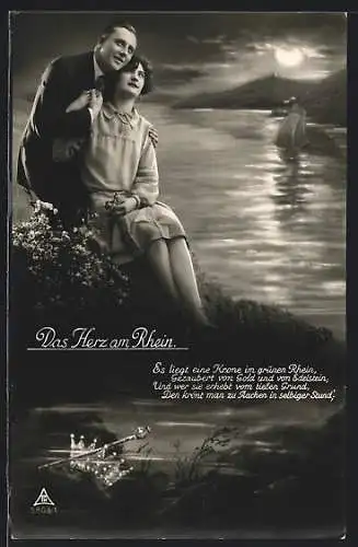 Foto-AK Photochemie Berlin Nr. 5803 /1: Junges Paar am Rhein schaut in den Himmel