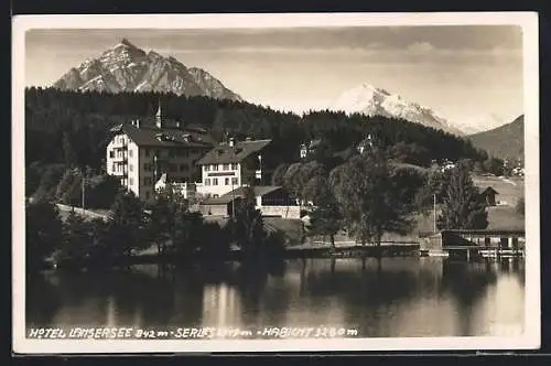 AK Lans, Hotel Lansersee, Blick gegen Serles und Habicht