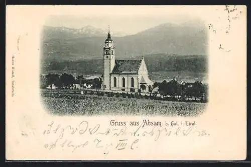 AK Absam, Kirche mit Bergpanorama