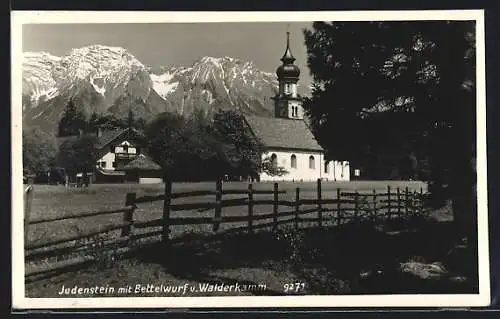 AK Judenstein, Ansicht mit Kirche und Weide
