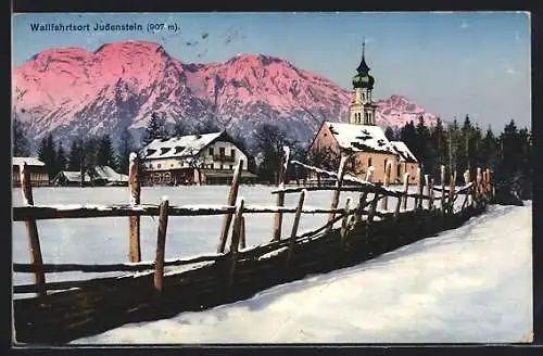AK Judenstein, Ortspartie im Schnee mit Kirche