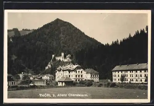 AK Thörl, Ortspartie mit Blick zur Burg
