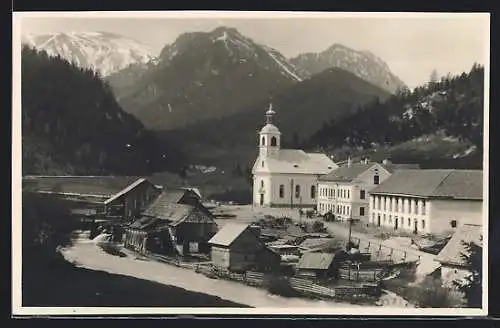 AK Mariazell, Wegscheid, Ortsansicht mit Kirche