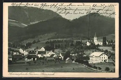 AK Turnau /Steiermark, Ortsansicht mit Kirche aus der Vogelschau