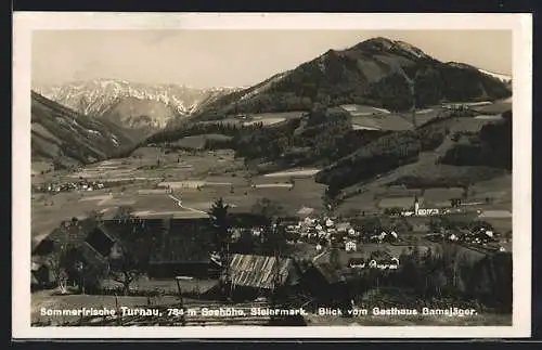 AK Turnau, Ortsansicht mit Bergpanorama
