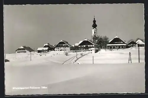 AK Faistenau, Ortsansicht mit Kirche im Schnee