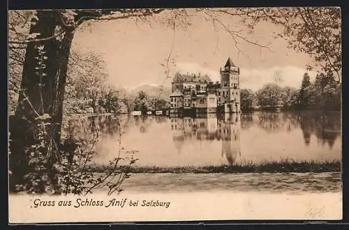 AK Anif bei Salzburg, Uferpartie mit Blick auf das Schloss