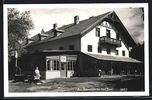 AK Judenstein bei Hall, Brunnen an der Restauration Judenstein