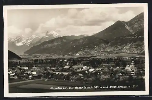 AK Kematen i. T., Ortsansicht mit Hoher Munde und Miemingerkette