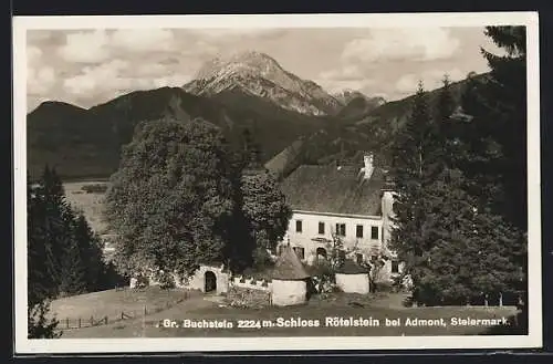 AK Admont /Steiermark, Das Schloss Rötelstein gegen den Gr. Buchstein