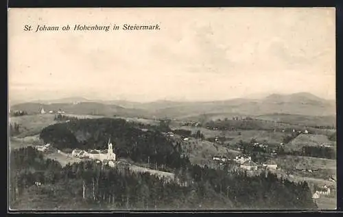 AK St. Johann ob Hohenburg, Ansicht der verstreuten Ortschaft in der Hügellandschaft