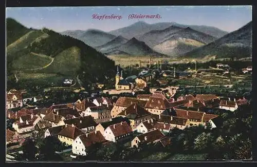 AK Kapfenberg /Steiermark, Ortsansicht gegen die Berge