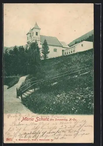 AK Maria Schutz am Semmering, Blick zur Kirche