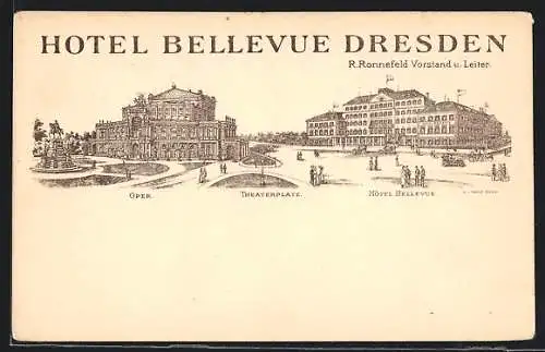 Lithographie Dresden, Hotel Bellevue am Theaterplatz mit Oper