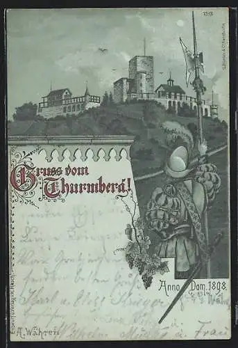 Mondschein-Lithographie Thurmberg, Ritter vor der Burg