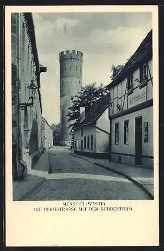 AK Münster / Westfalen, Bergstrasse mit Buddenturm