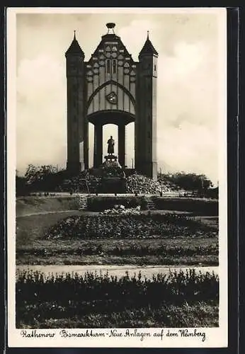 AK Rathenow, Bismarckturm bei den neuen Anlagen auf dem Weinberg