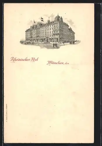 Lithographie München, Hotel Rheinischer Hof, Bahnhofplatz