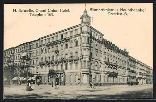 AK Dresden-A., Bismarckplatz u. Hauptbahnhof, Grand Union Hotel