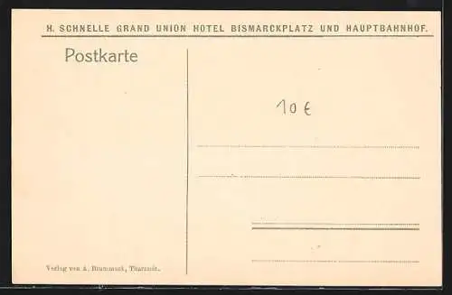 AK Dresden-A., Bismarckplatz u. Hauptbahnhof, Grand Union Hotel