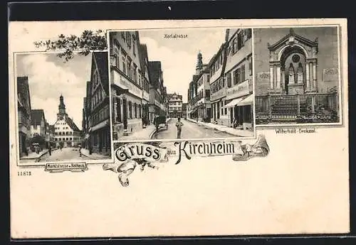 AK Kirchheim / Teck, Karlstrasse, Marktstrasse mit Rathaus, Widerholt-Denkmal
