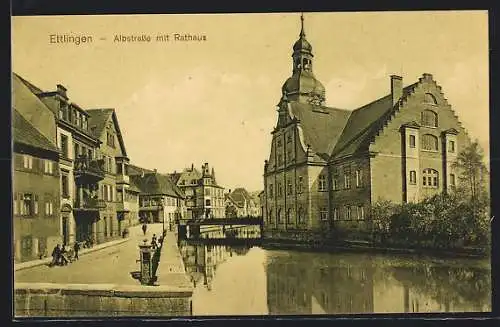 AK Ettlingen, Albstrasse mit Rathaus