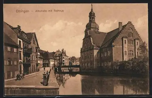 AK Ettlingen, Albstrasse mit Rathaus