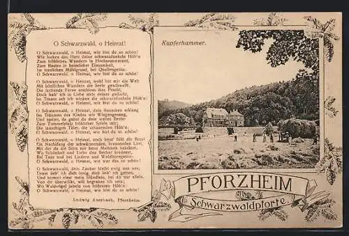 AK Pforzheim, Kupferhammer, Gedicht O Schwarzwald, o Heimat!
