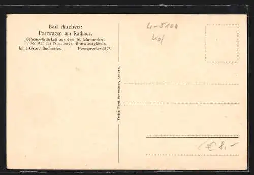 AK Bad Aachen, Gaststätte Postwagen am Rathaus G. Buchmeier, Weinstube
